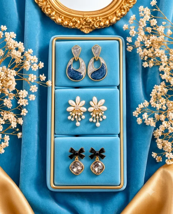 Elegant_Pearl,_Crystal_&_Blue_Enamel_Earrings_–_3_Pair_Combo