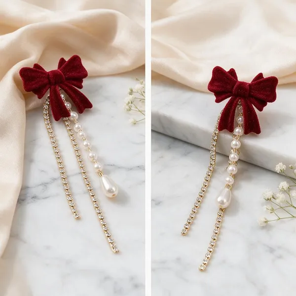 Red_Bow_Pearl_Drop_Earrings_for_Women