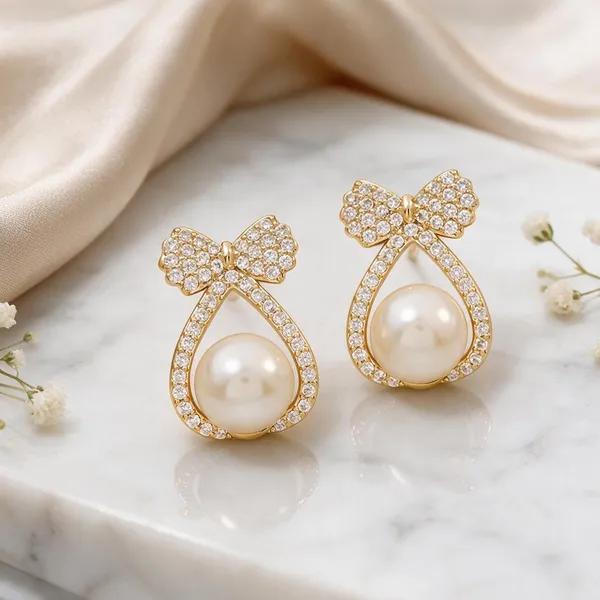 Gold_Tone_Bow_Pearl_Drop_Earrings_for_Women