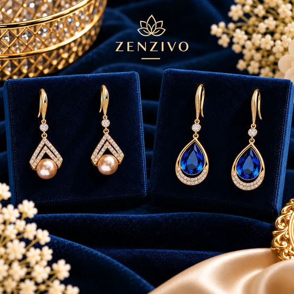 Premium_Combo_–_Pearl_Chevron_&_Royal_Blue_Crystal_Drop_Earrings