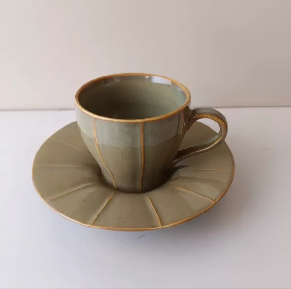 Olive_Taupe_With_Gold_Edging_Stoneware_Cup_And_Saucer_Set_For_Kitchen