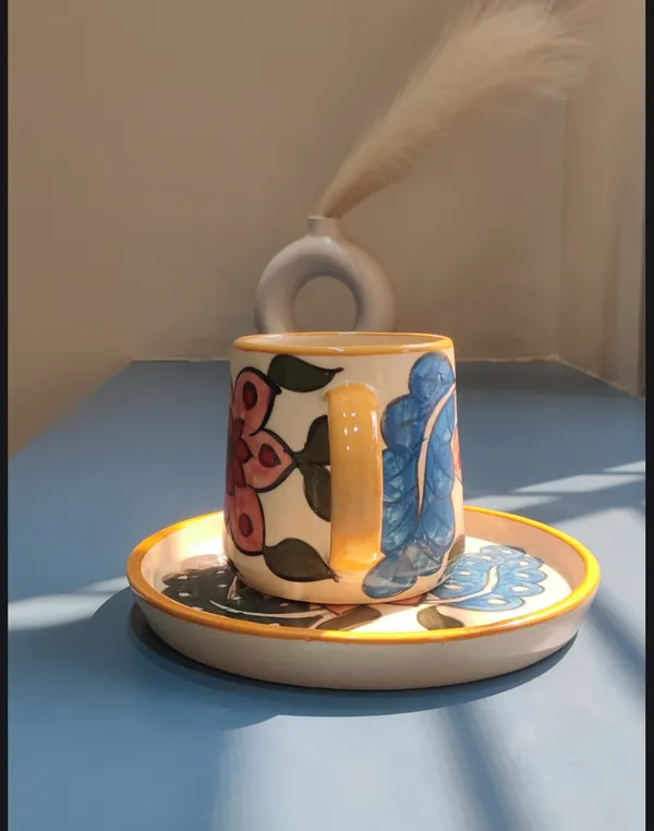 Multicolour_Stoneware_Mug_And_Plate_Set_For_Kitchen