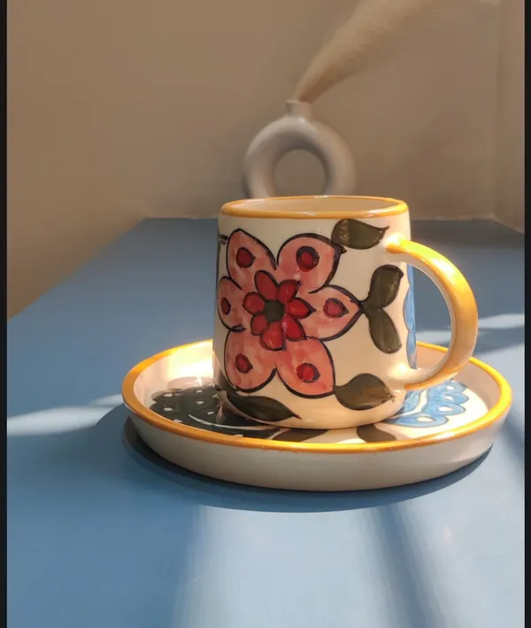 Multicolour_Stoneware_Mug_And_Plate_Set_For_Kitchen