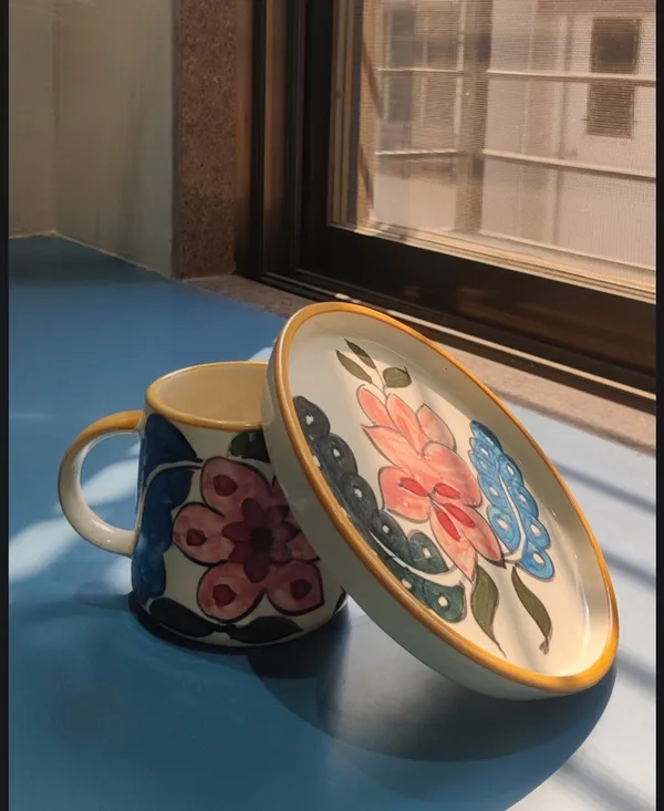 Multicolour_Stoneware_Mug_And_Plate_Set_For_Kitchen