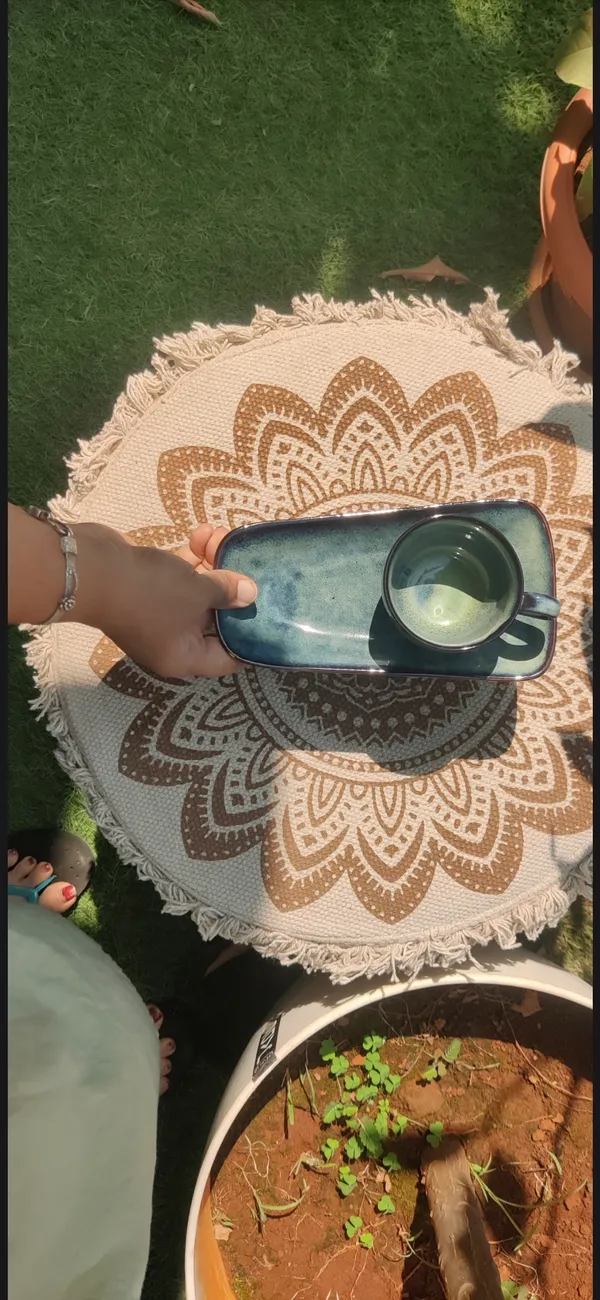 Blue-Green_Stoneware_Tea_Cup_And_Serving_Tray_For_Kitchen