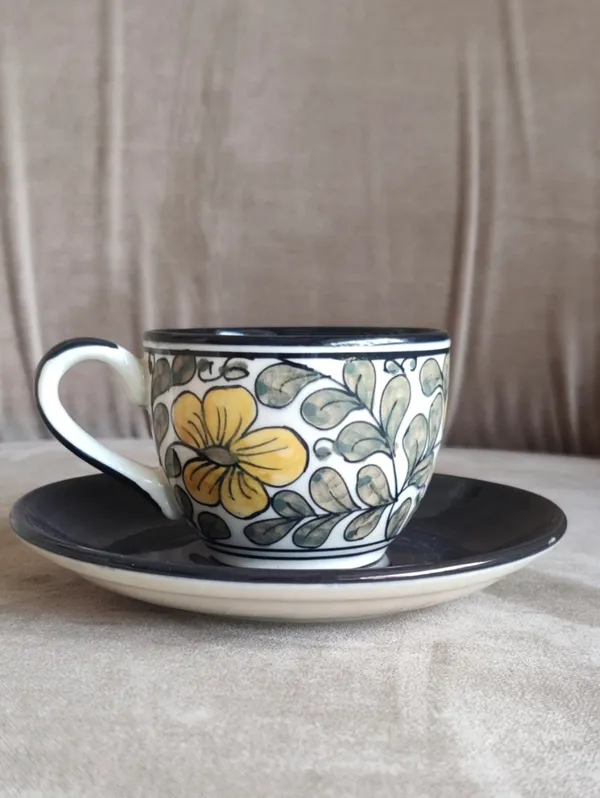 Black_And_Cream_With_Yellow_Stoneware_Cup_And_Saucer_Set_For_Kitchen