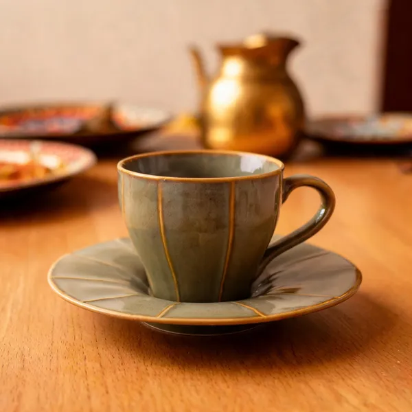 Olive_Taupe_With_Gold_Edging_Stoneware_Cup_And_Saucer_Set_For_Kitchen