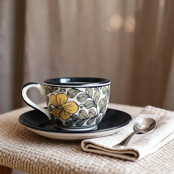 Black_And_Cream_With_Yellow_Stoneware_Cup_And_Saucer_Set_For_Kitchen