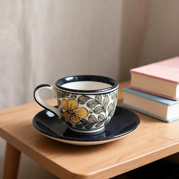 Black_And_Cream_With_Yellow_Stoneware_Cup_And_Saucer_Set_For_Kitchen
