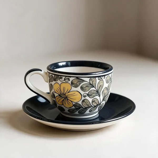 Black_And_Cream_With_Yellow_Stoneware_Cup_And_Saucer_Set_For_Kitchen