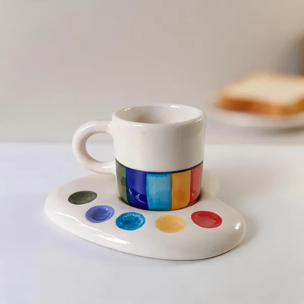 Multicolour_Stoneware_Mug_And_Saucer_For_Kitchen