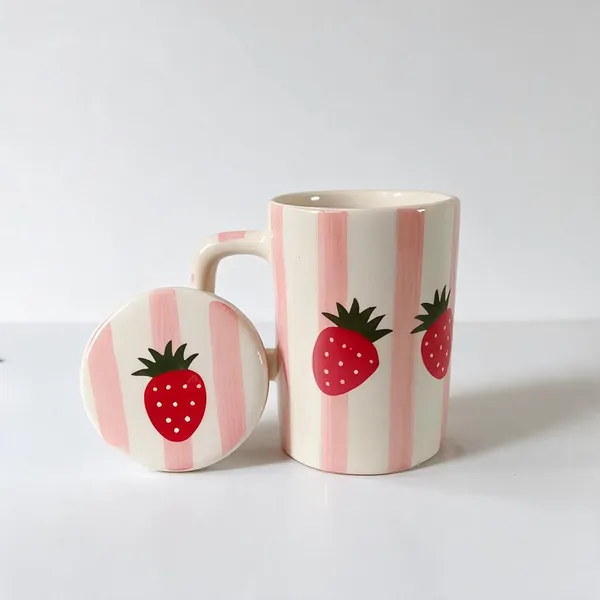 Pink_And_Red_Stoneware_Mug_With_Coaster_For_Kitchen