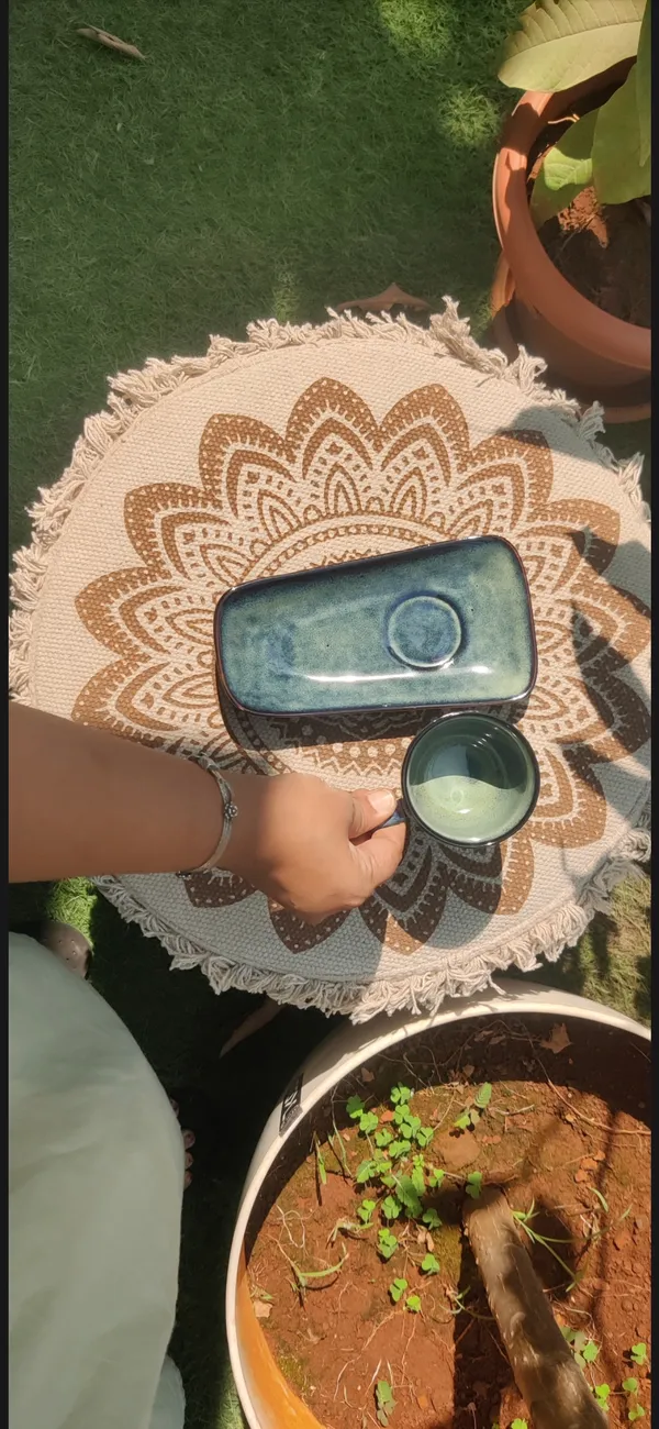 Blue-Green_Stoneware_Tea_Cup_And_Serving_Tray_For_Kitchen