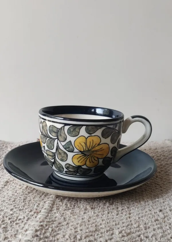 Black_And_Cream_With_Yellow_Stoneware_Cup_And_Saucer_Set_For_Kitchen