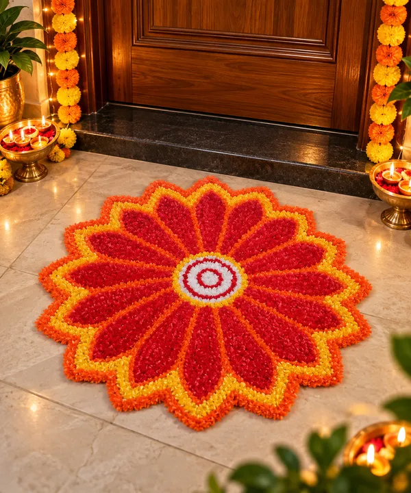 3_Ft_Handcrafted_Floral_Rangoli_Mat_–_Red_&_Orange_Diwali_Floor_Decoration