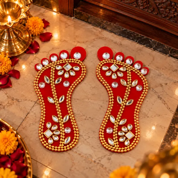 Designer_Lakshmi_Charan_Paduka_Pair_|_Decorative_Diwali_Footprints_with_Mirror_Work