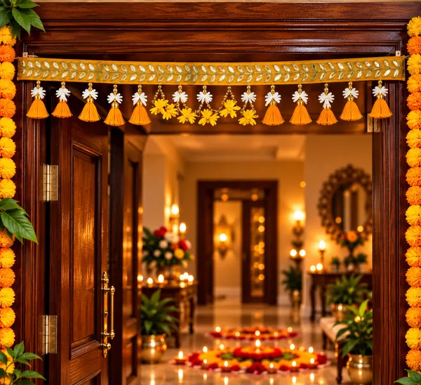 Golden_Leaf_Toran_with_Yellow_Tassels_&_Floral_Hanging_|_Diwali_Door_Decoration