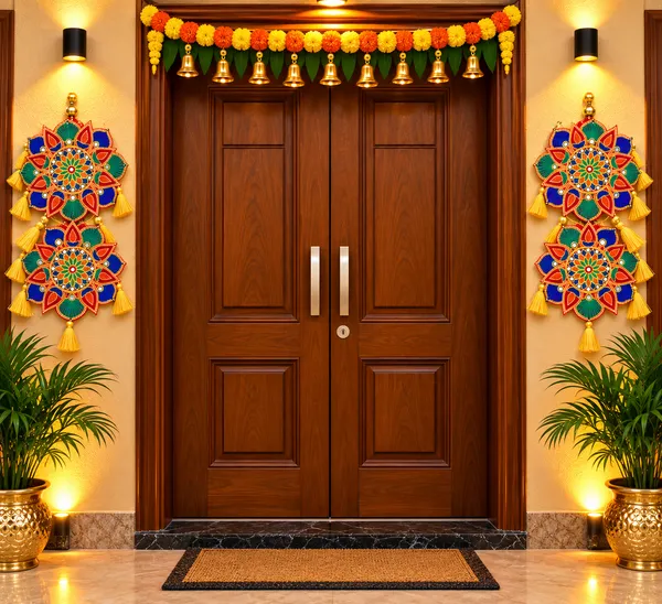 Handcrafted_Rangoli_Flower_Wall_Hanging_with_Yellow_Tassels_&_Diwali_Toran_|_Festive_Door_Decoration
