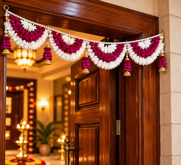 Handcrafted_White_&_Magenta_Floral_Door_Toran_with_Golden_Jhumka_|_Festive_Bandhanwar