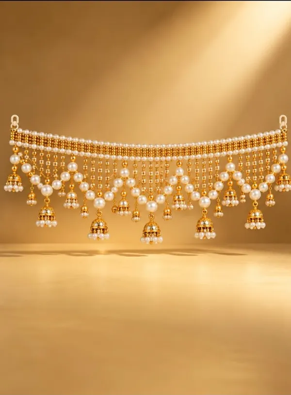 Luxury_Pearl_Beaded_Door_Toran_with_Golden_Jhumka_Hanging_|_Festive_Entrance_Bandhanwar