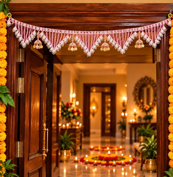 Pink_Lace_Door_Toran_with_Golden_Coin_Hangings_|_Festive_Door_Decoration