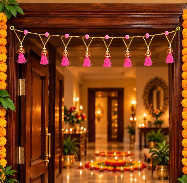 Pink_Tassel_Toran_with_Golden_Beads_&_Decorative_Bells_|_Elegant_Festive_Door_Hanging