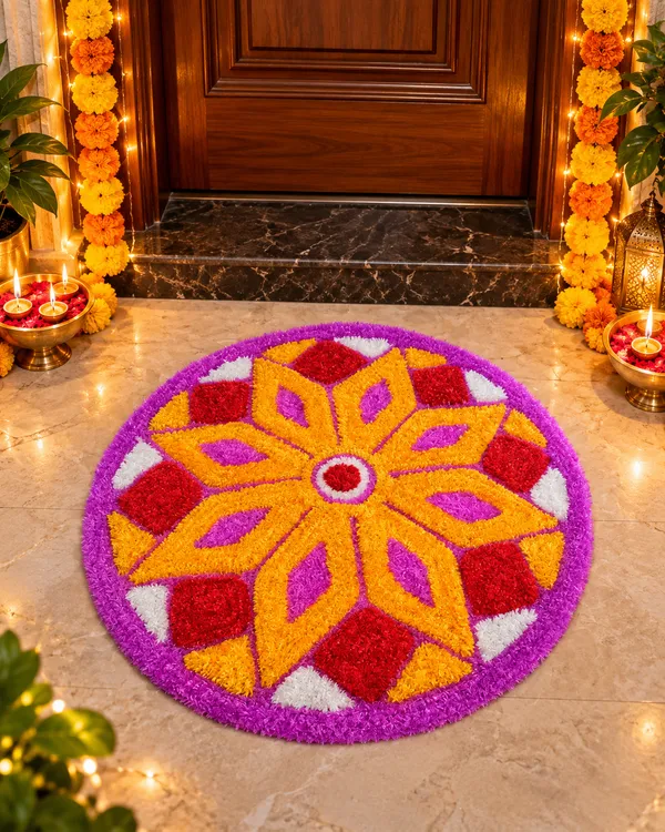 Purple_&_Orange_Floral_Rangoli_Mat_|_Reusable_Diwali_Floor_Decoration