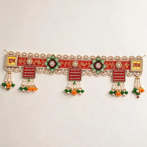 Embroidery_Pearl_Festive_Shubh_Labh_Sanskrit_Floral_Toran