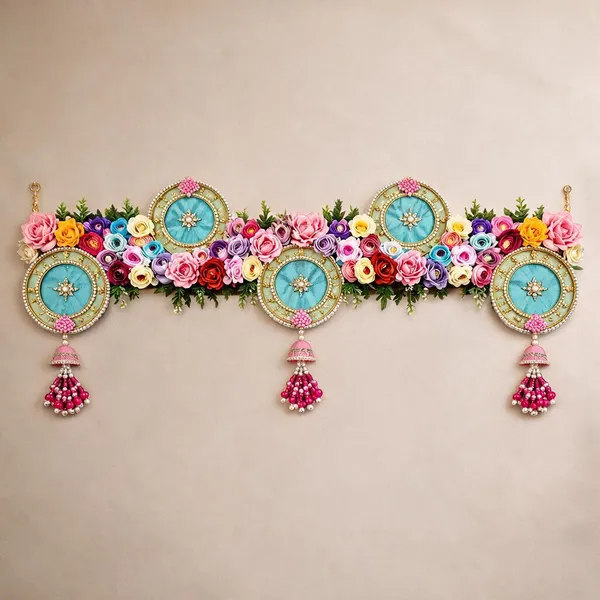 Embroidery_Pearl_Beads_Festive_Aqua_Floral_Rose_Jhumka_Door_Toran
