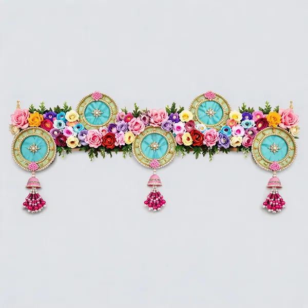Embroidery_Pearl_Beads_Festive_Aqua_Floral_Rose_Jhumka_Door_Toran