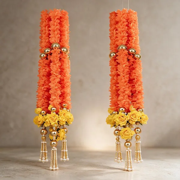 Artificial_Flowers_Pearl_Beads_Festive_Orange_Marigold_Yellow_Rose_Toran