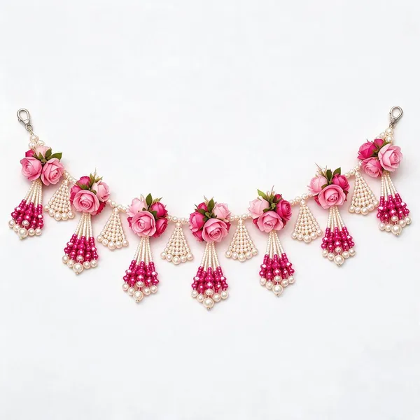 Artificial_Flowers_Pearl_Beads_Festive_Pink_Rose_Pearl_Tassel_Toran