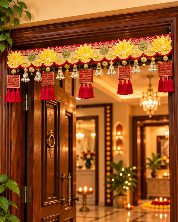 Traditional_Lotus_&_Pearl_Toran_with_Red_Tassels