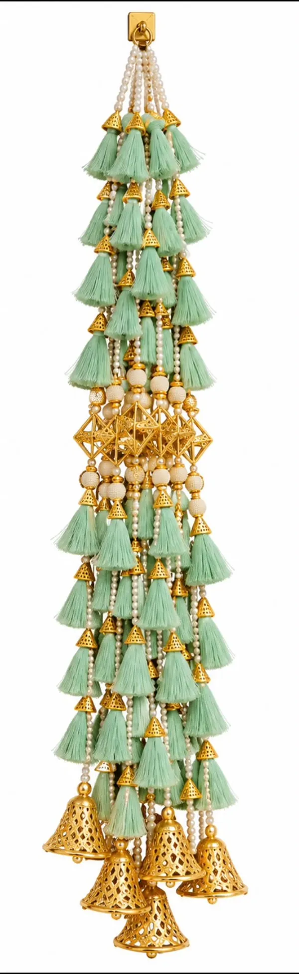 Handcrafted_Mint_Green_Pearl_Tassel_Door_Hanging_with_Golden_Bells_(Bandhanwar/Toran)