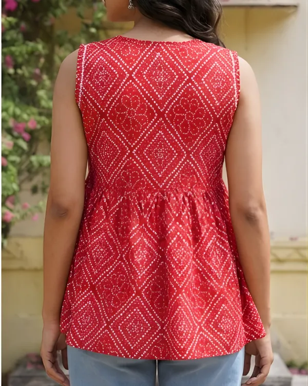 Women_Cotton_Bandhani_Sleeveless_Peplum_Style_Top_Red