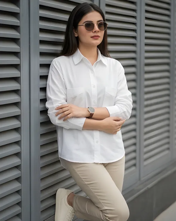 Women_Cotton_Slim_Fit_Shirt_With_Pockets_White