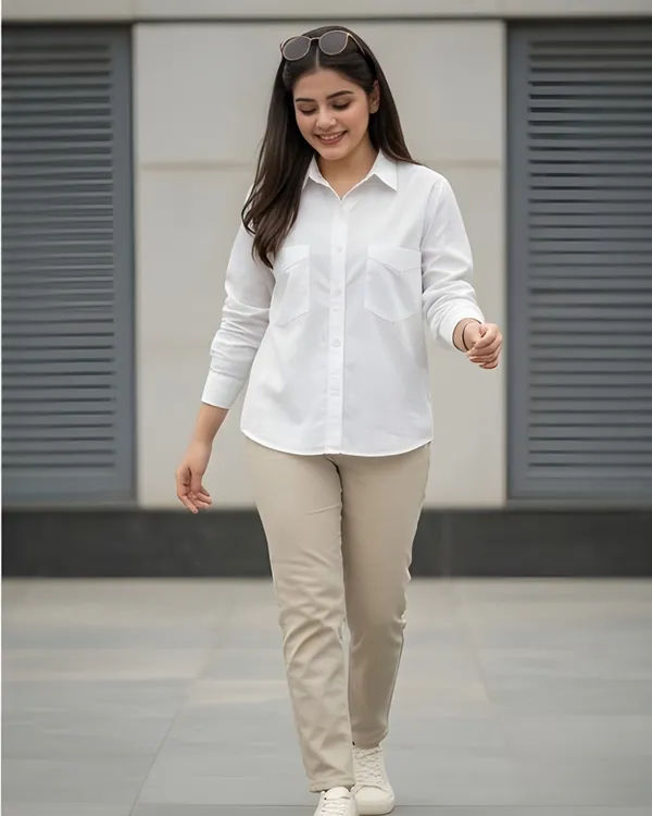 Women_Cotton_Slim_Fit_Shirt_With_Pockets_White