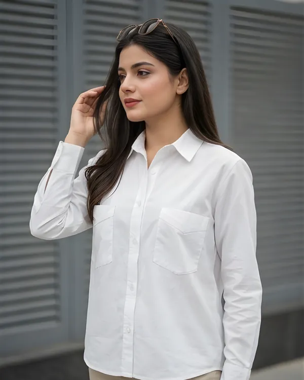 Women_Cotton_Slim_Fit_Shirt_With_Pockets_White