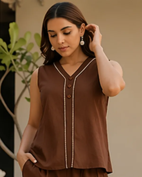 Solid_Cotton_Flex_Sleeveless_Co_Ord_Set_Brown