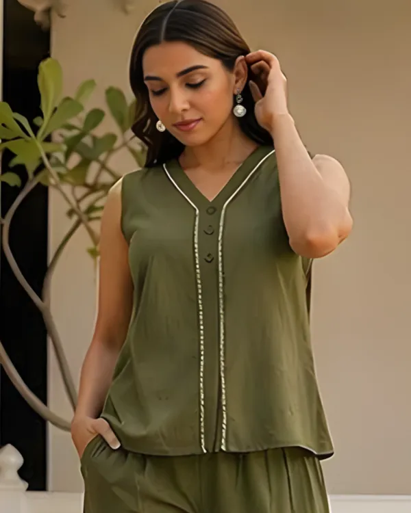 Solid_Cotton_Flex_Sleeveless_Co_Ord_Set_Olive_Green