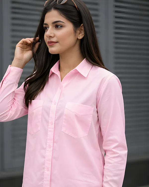 Women_Cotton_Slim_Fit_Shirt_With_Pockets_Pink