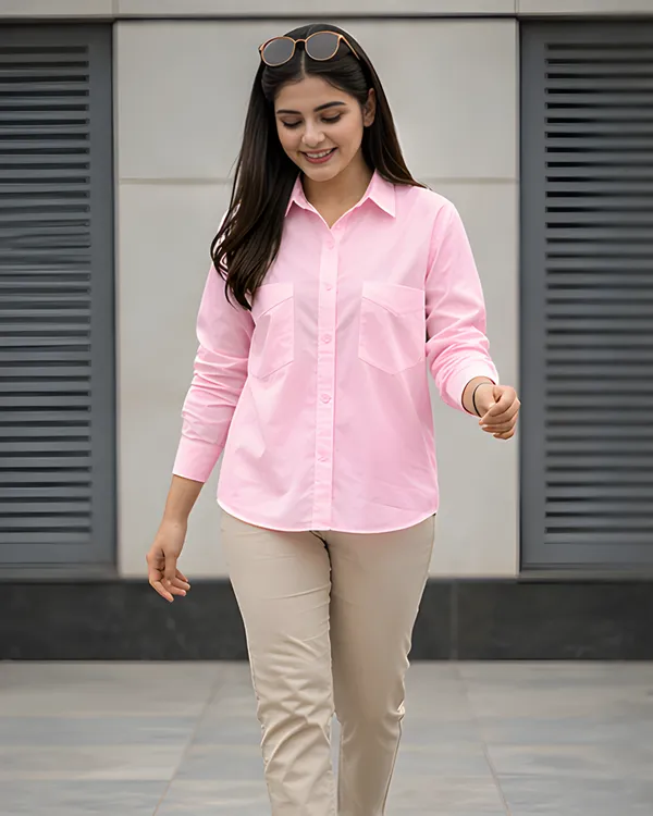 Women_Cotton_Slim_Fit_Shirt_With_Pockets_Pink