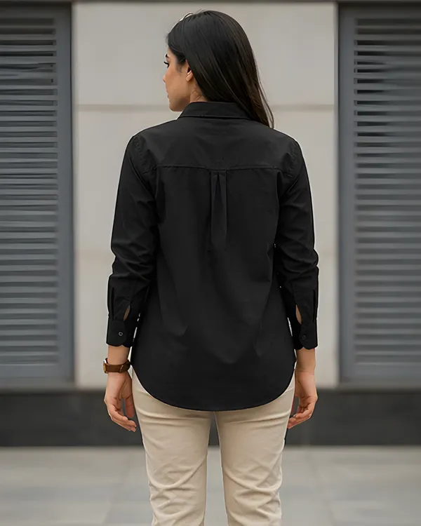 Women_Cotton_Slim_Fit_Shirt_With_Pockets_Black
