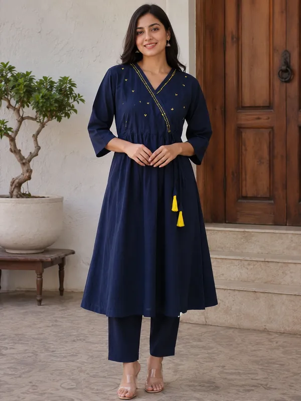 Womens_Navy_Blue_Anghrakha_Kurta_Set_In_Pure_Cotton_Navy_Blue