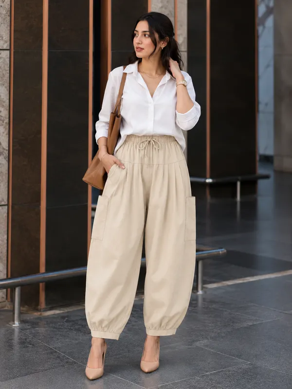 Premium_Pure_Cotton_Bubble_Fit_Women_Pants_Beige