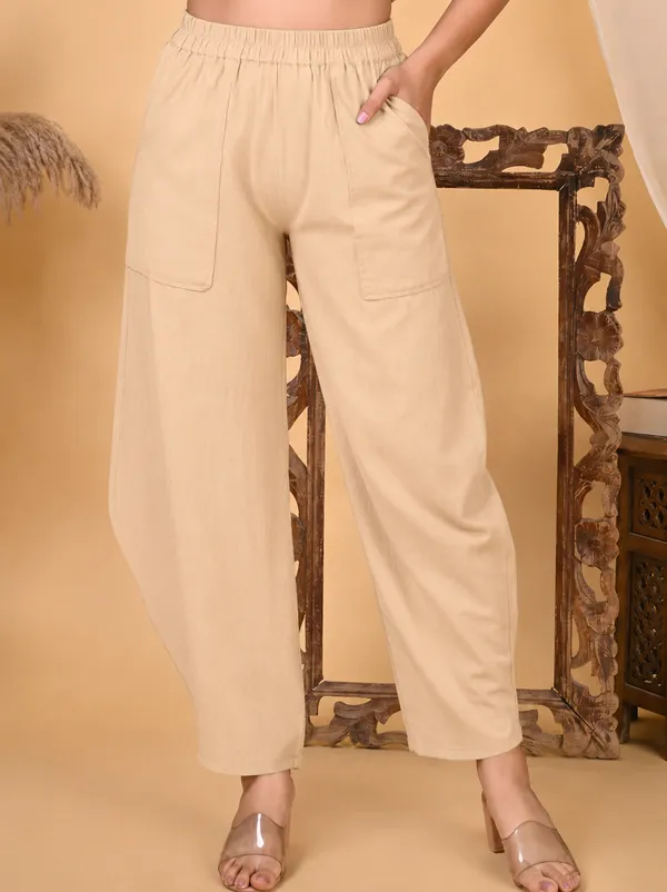 Premium_Women_Cotton_Solid_Balloon_Fit_Pants_Beige