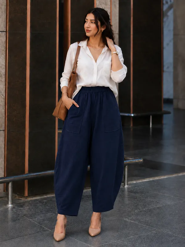 Women_Cotton_Balloon_Fit_Pants_Navy_Blue