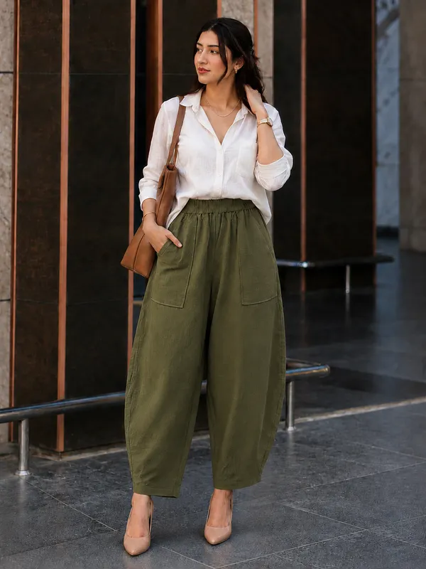 Women_Cotton_Balloon_Fit_Pants_Olive_Green