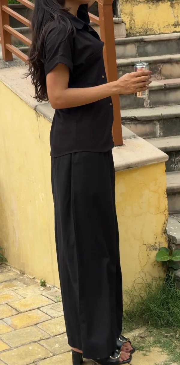 Womens_Shoulder_Down_Cotton_Slub_Solid_Casual_Shirt_Black