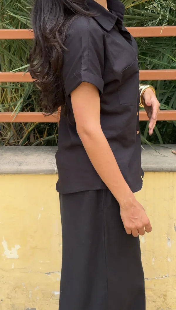 Womens_Shoulder_Down_Cotton_Slub_Solid_Casual_Shirt_Black